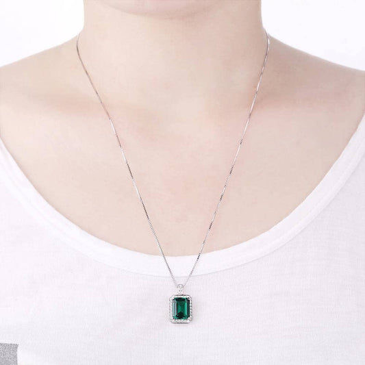 Newshe 3ct Green Emerald White AAAAA Cubic Zircons Solid 925 Sterling Silver Pendant Chain Necklace Gift For Women ZPS02302 - Black Diamonds New York
