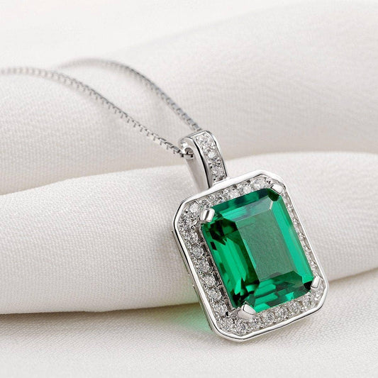 3.1ct Green Emerald with Created Diamond Pendant Necklace-Black Diamonds New York
