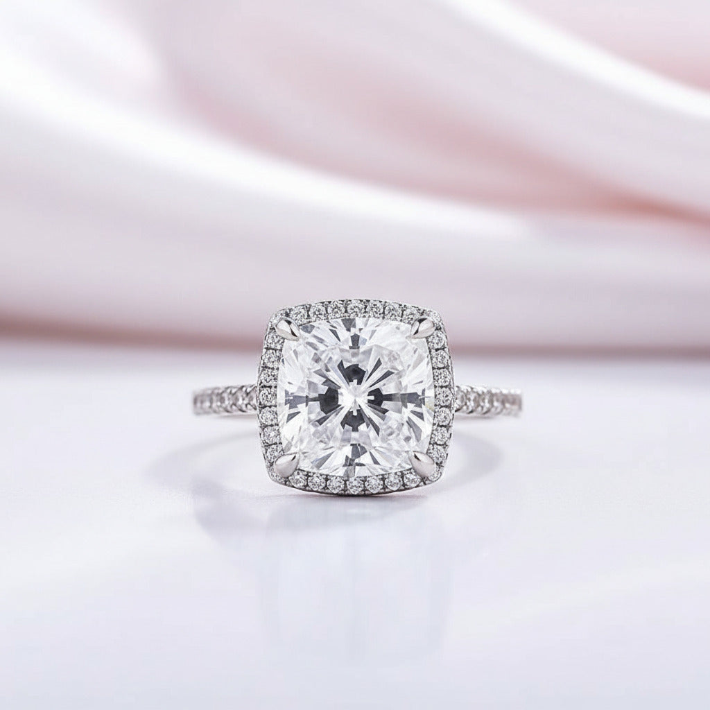 3.2ct Cushion Cut Halo Simulated Diamond Option Engagement Ring-Black Diamonds New York