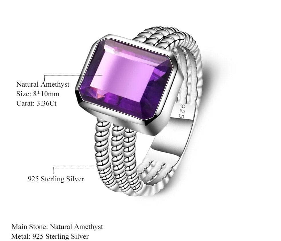 3.36Ct Natural Amethyst Rope Band Engagement Ring-Black Diamonds New York