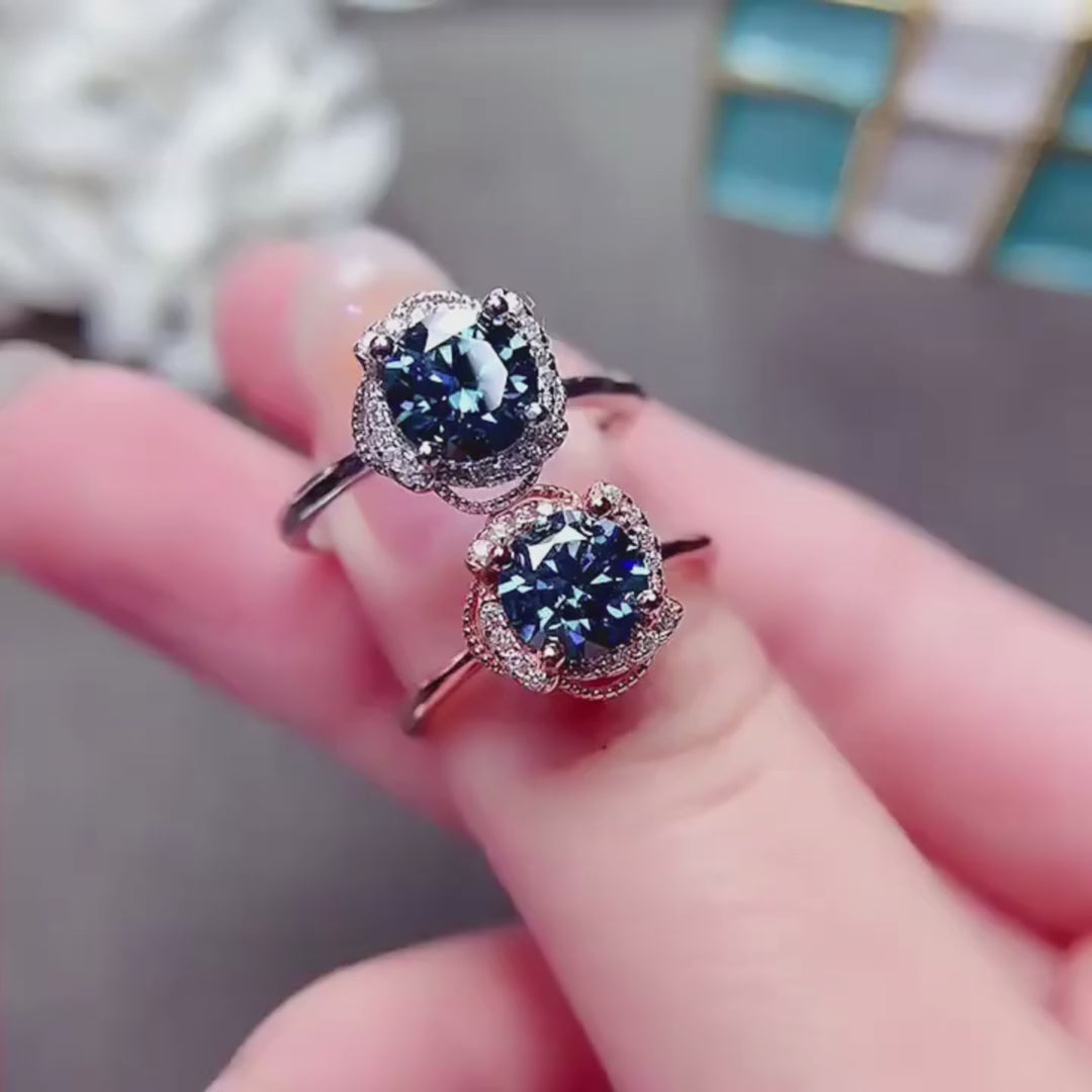 1ct Round Cut Dark Blue Diamond Option Ring Engagement Ring