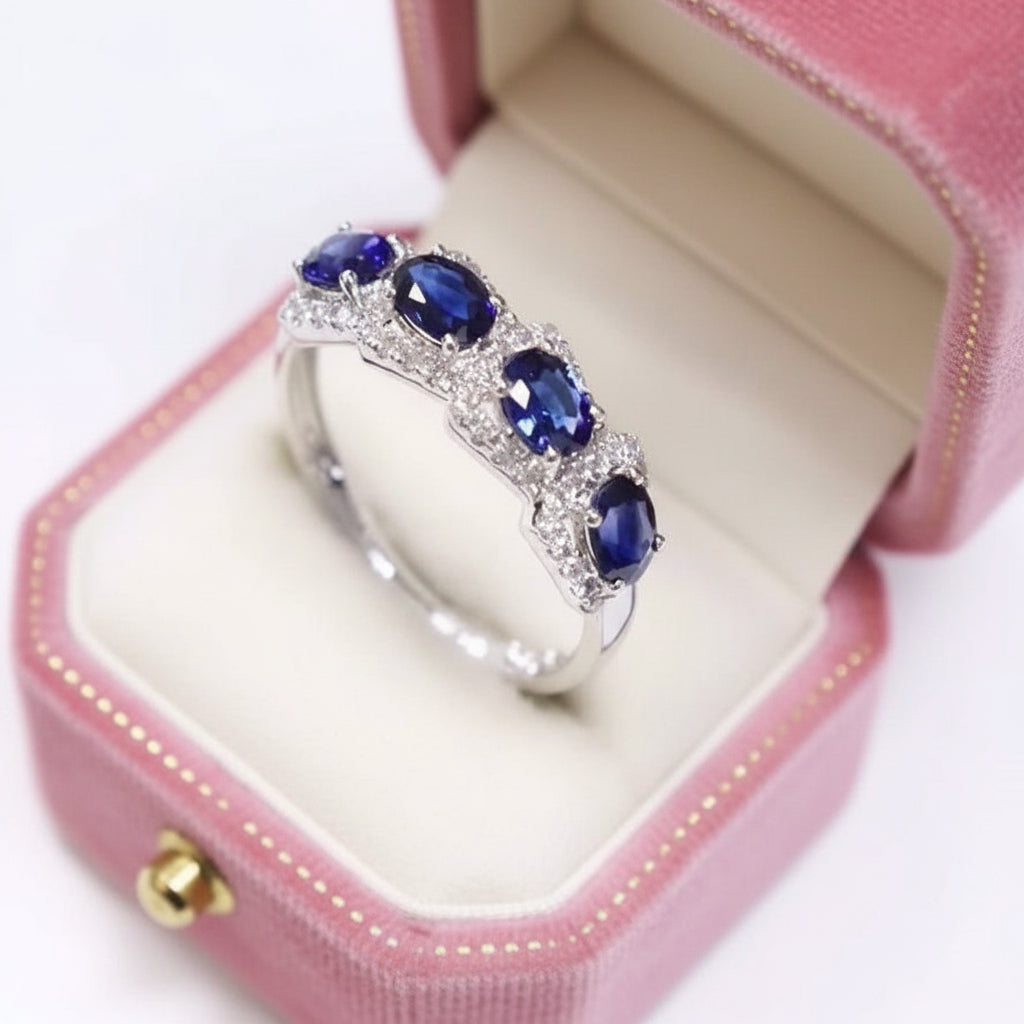 Oval Cut Sapphire Ring Band-Black Diamonds New York