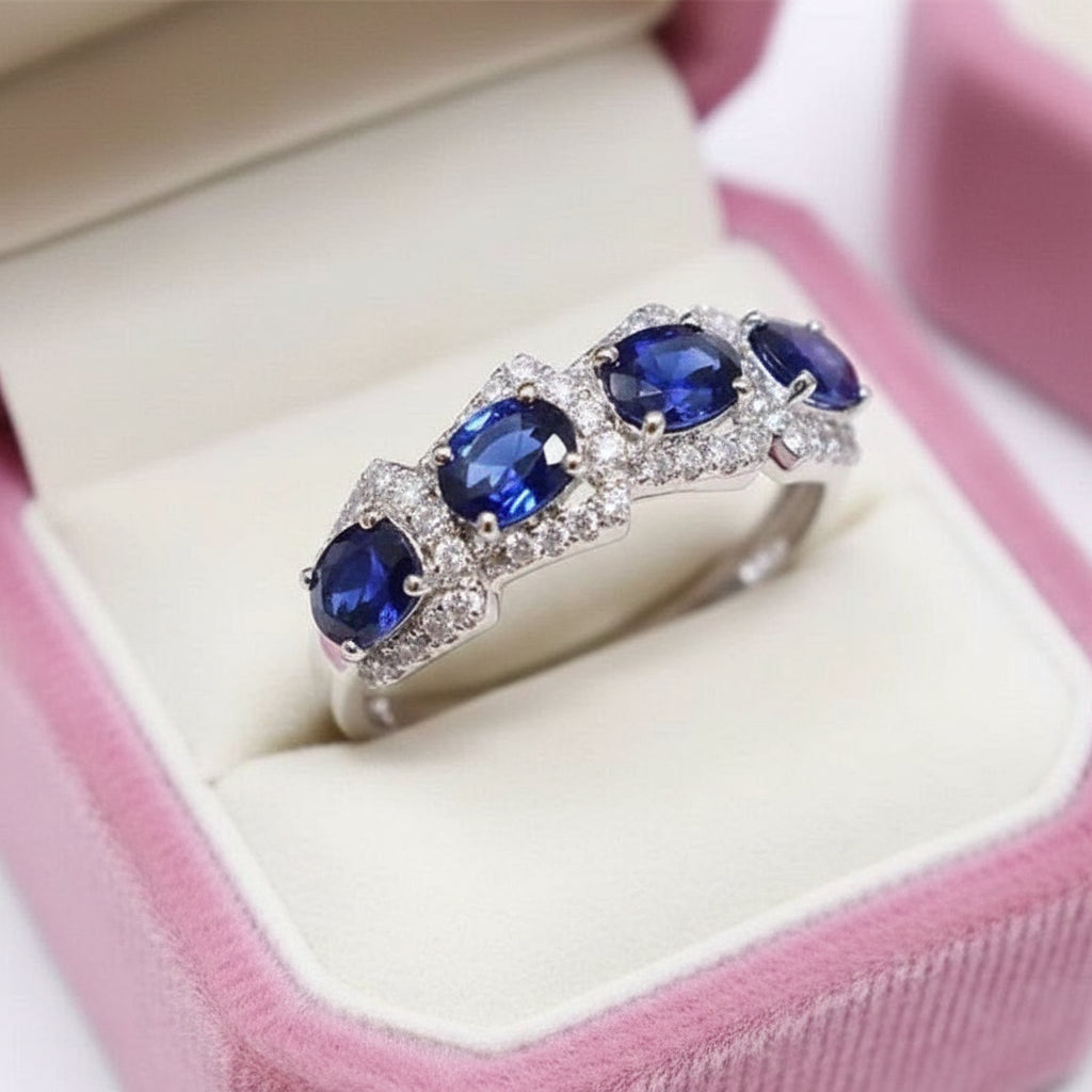 Oval Cut Sapphire Ring Band-Black Diamonds New York