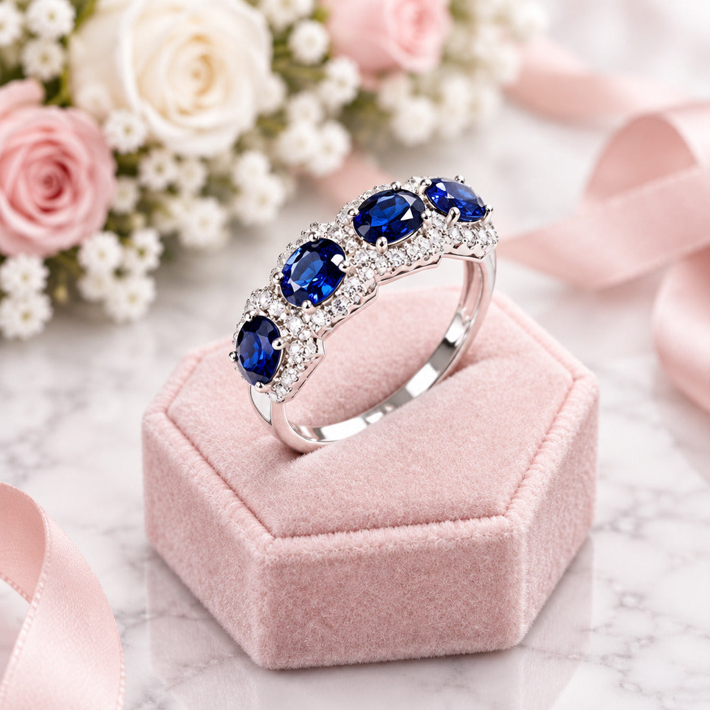 Oval Cut Sapphire Ring Band-Black Diamonds New York