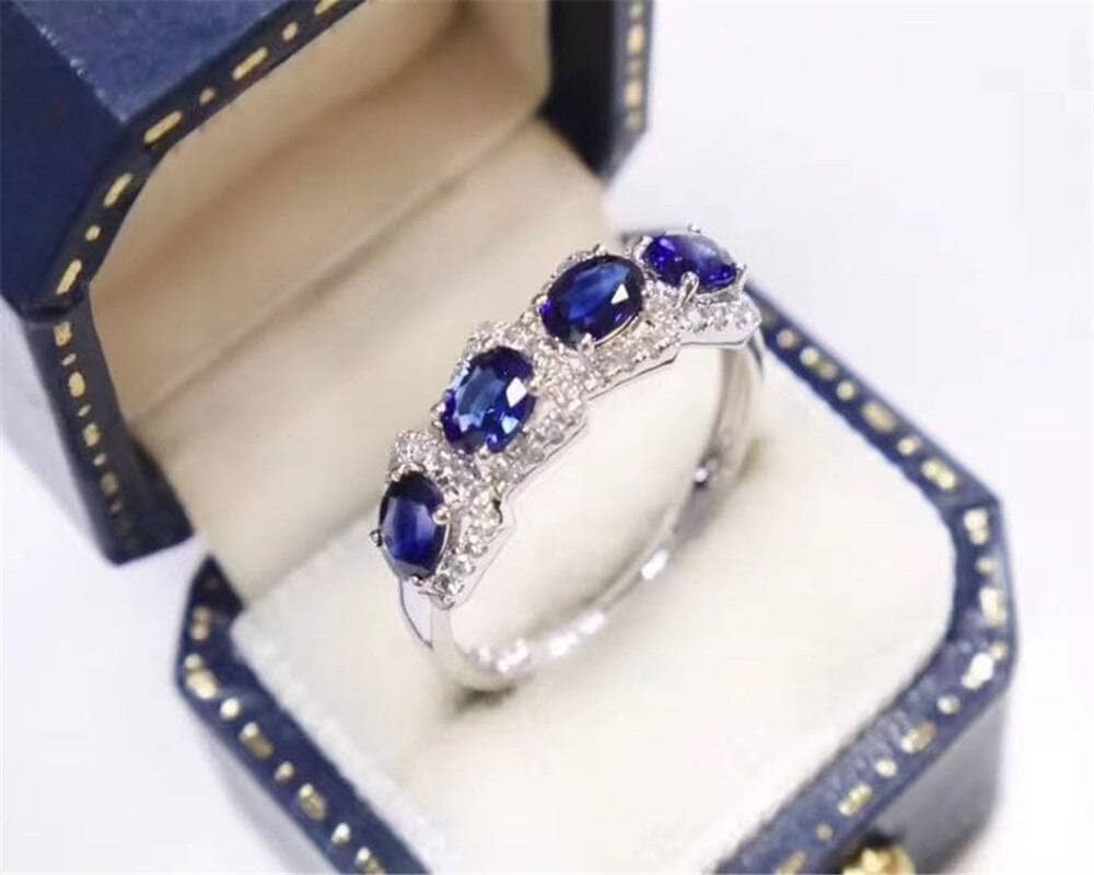 3*4mm Oval Cut Natural Sapphire Ring Band-Black Diamonds New York