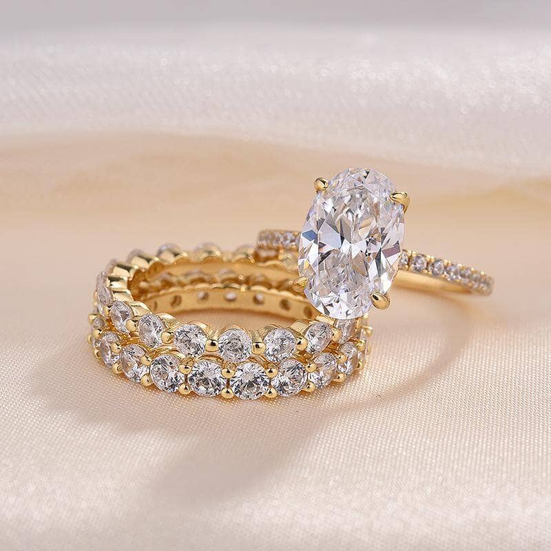 3.5 Carat Classic Oval Cut Yellow Gold Wedding Ring Set - Black Diamonds New York