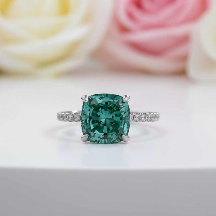 3.5 Carat Cushion Cut Paraiba Tourmaline Engagement Ring-Black Diamonds New York