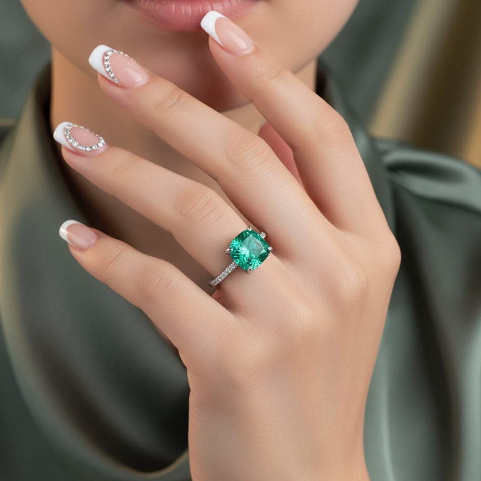 3.5 Carat Cushion Cut Paraiba Tourmaline Engagement Ring-Black Diamonds New York