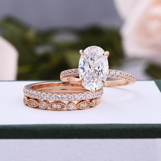 3.5 carat Oval Cut 3-Pieces Rose Gold Wedding Ring Set-Black Diamonds New York
