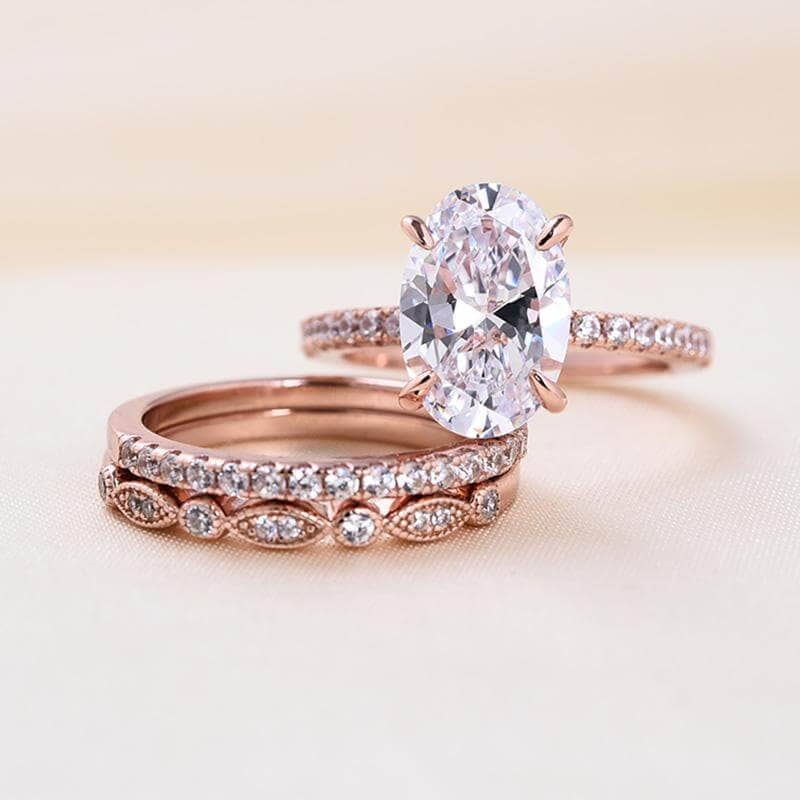 3.5 carat Oval Cut 3-Pieces Rose Gold Wedding Ring Set - Black Diamonds New York