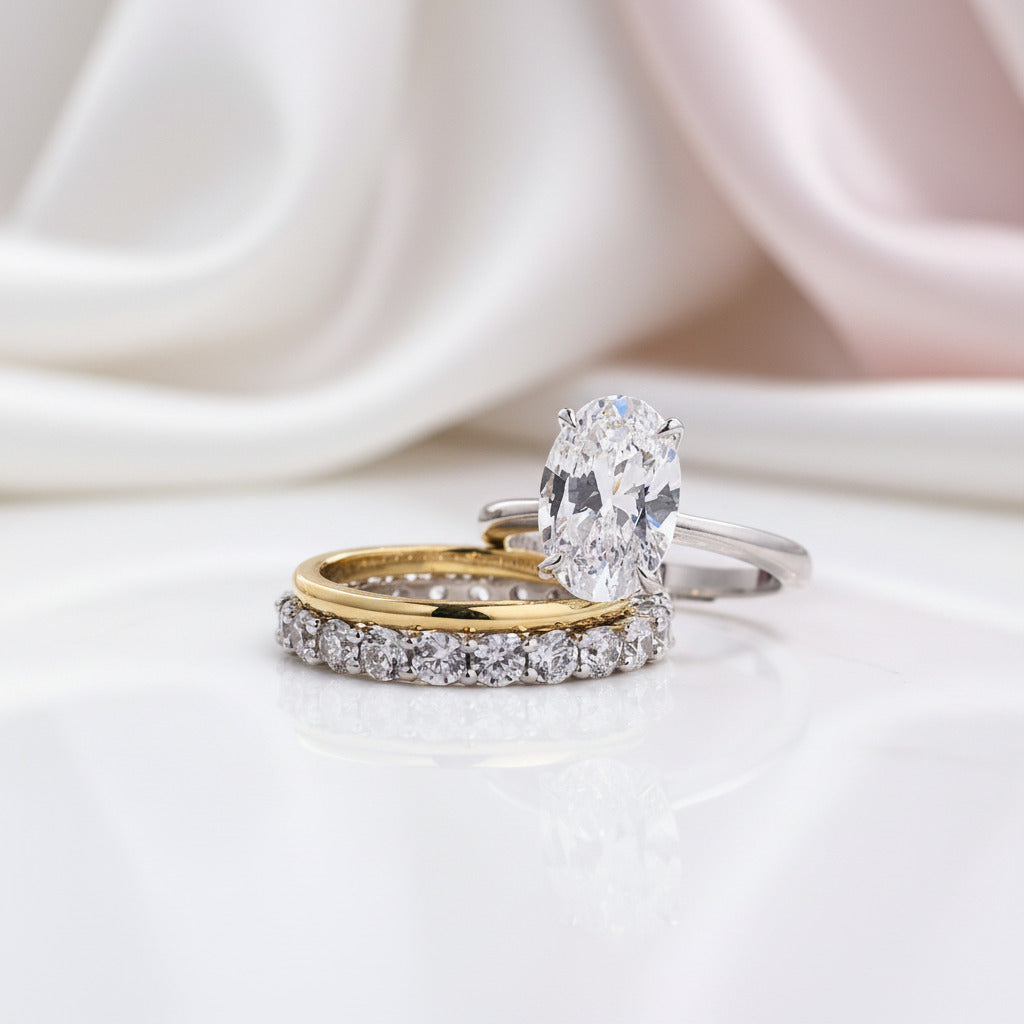 3.5 Carat Oval Cut Simulated Diamond Option Wedding Ring Set-Black Diamonds New York