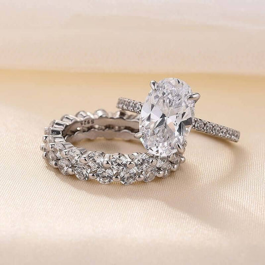3.5 Carat Oval Cut Sona Simulated Diamond Bridal Ring Set - Black Diamonds New York