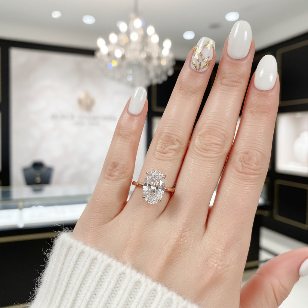 3.5 Carat Oval Cut Yellow Gold Bridal Ring-Black Diamonds New York