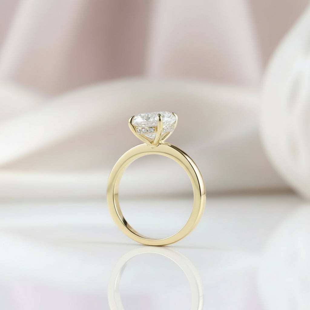 3.5 Carat Oval Cut Yellow Gold Bridal Ring-Black Diamonds New York