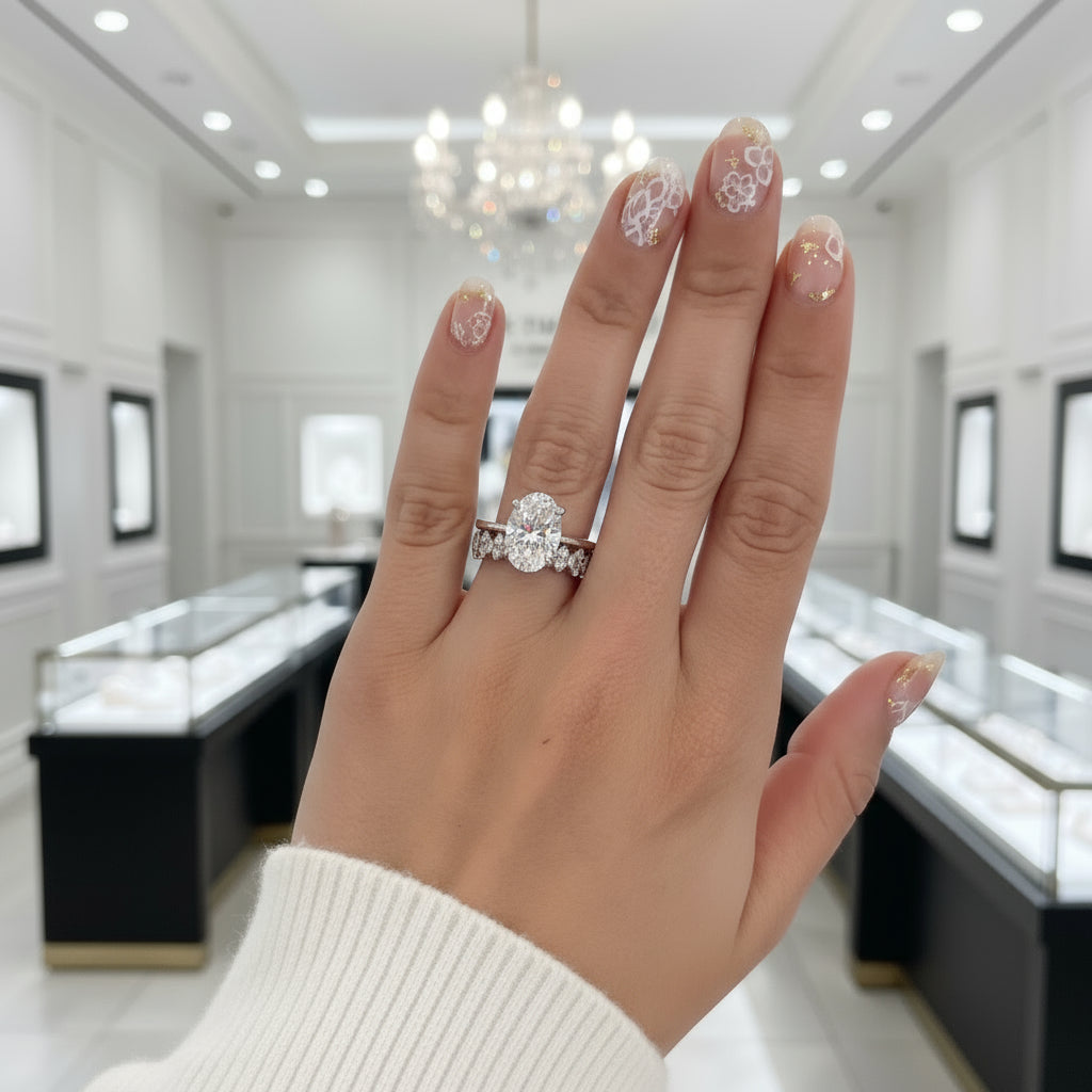 3.5 Carat Oval Cut Yellow Gold Bridal Ring-Black Diamonds New York