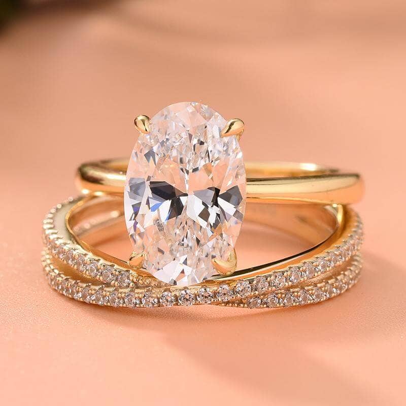 3.5 Carat Oval Cut Yellow Gold Wedding Ring Set - Black Diamonds New York