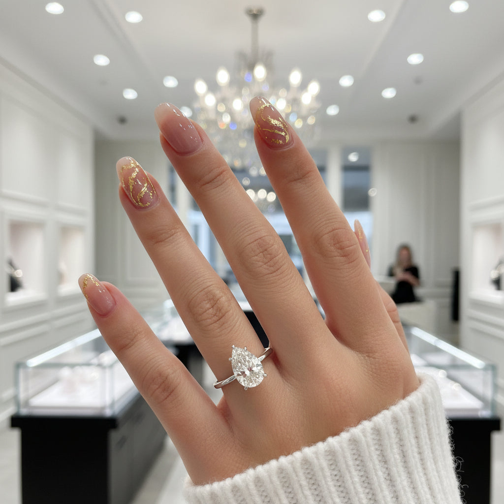 3.5 Carat Pear Cut White Gold Engagement Ring-Black Diamonds New York