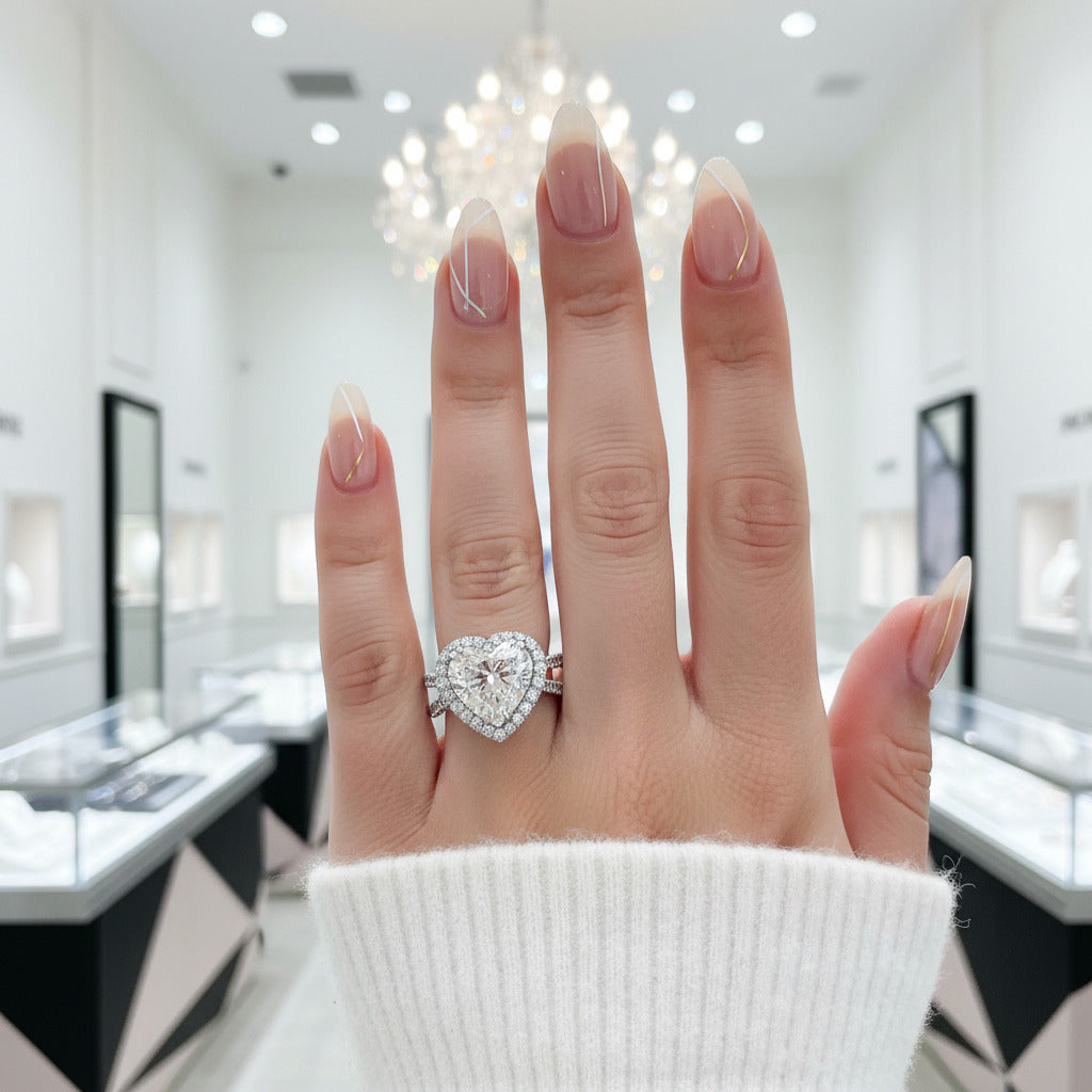 3.5 Carat Split Shank Halo Heart Cut Engagement Ring-Black Diamonds New York