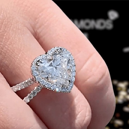 3.5 Carat Split Shank Halo Heart Cut Engagement Ring - Black Diamonds New York