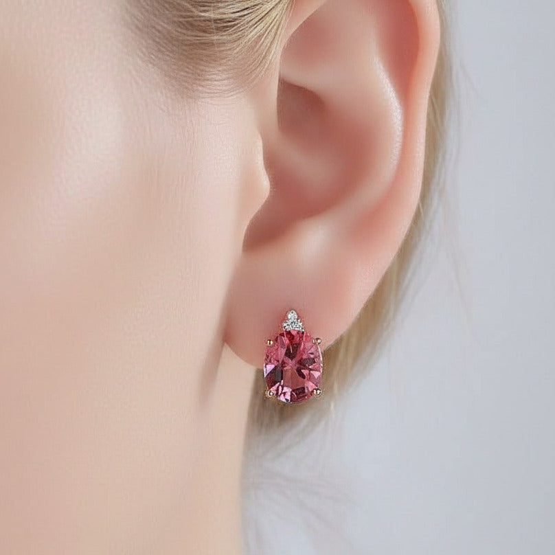 3.5 Ct Oval Pink Topaz with 0.07 Ct Diamond Options 14k Rose Gold Earrings-Black Diamonds New York