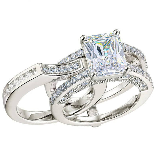 3.5 ct Radiant Cut Created Diamond Wedding Ring Set-Black Diamonds New York