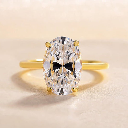 3.50 Carat Oval Cut Solitaire Yellow Gold Engagement Ring - Black Diamonds New York