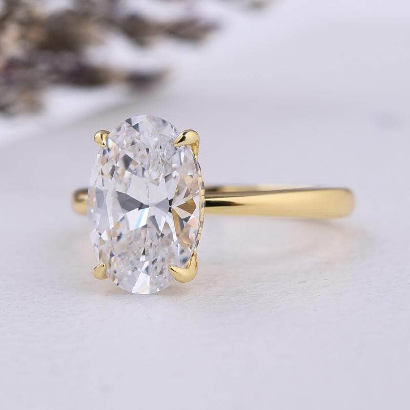 3.50 Carat Oval Cut Solitaire Yellow Gold Engagement Ring-Black Diamonds New York