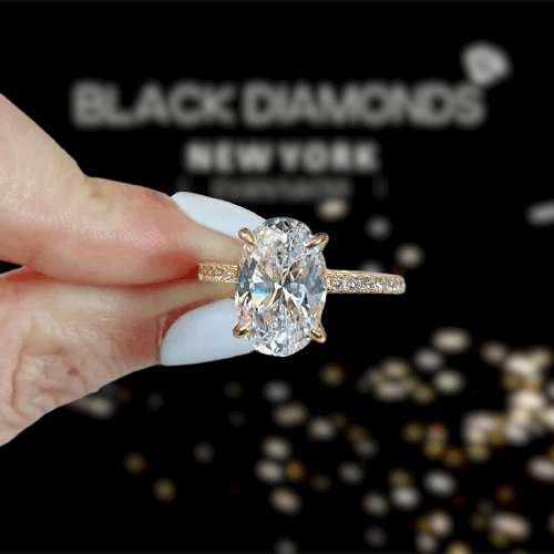 3.50ct Oval Cut Sona Simulated Diamond Yellow Gold Engagement Ring - Black Diamonds New York