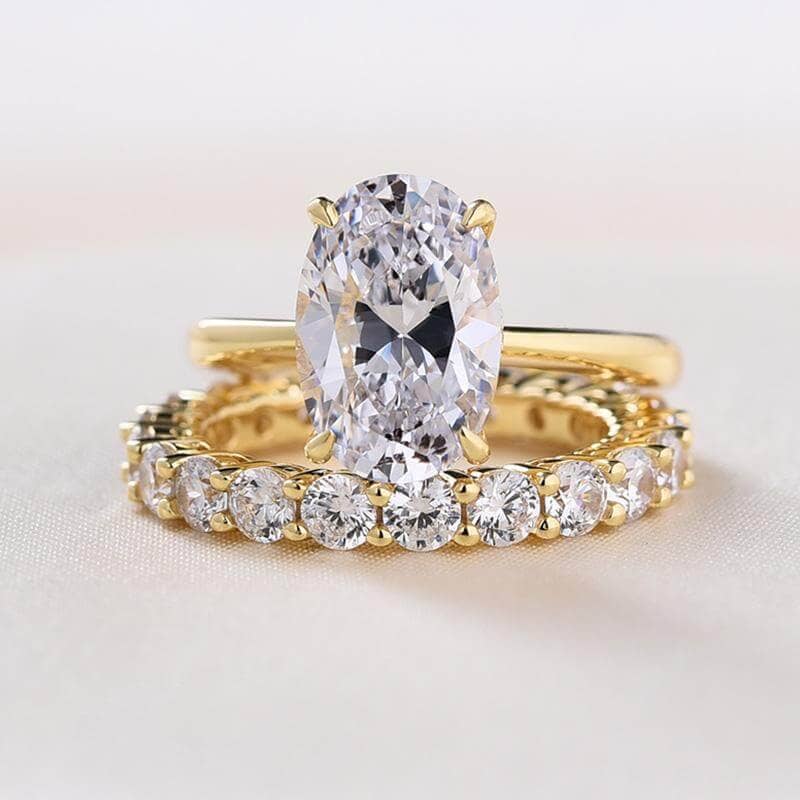 3.50ct Oval Cut Yellow Gold Wedding Ring Set - Black Diamonds New York