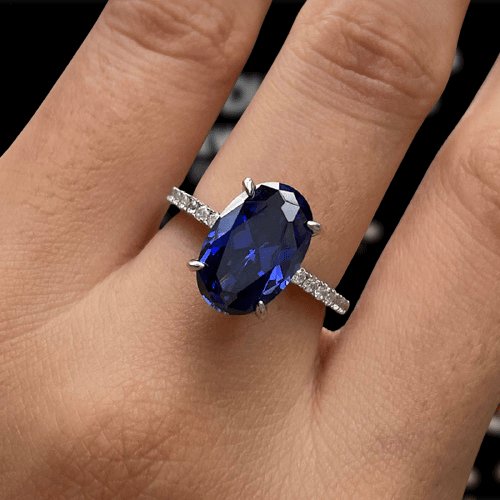 3.5ct Blue Sapphire Oval Cut Simulated Diamond Engagement Ring-Black Diamonds New York
