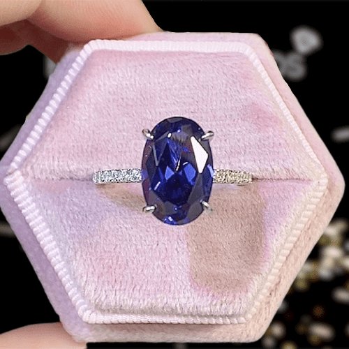 3.5ct Blue Sapphire Oval Cut Simulated Diamond Engagement Ring-Black Diamonds New York