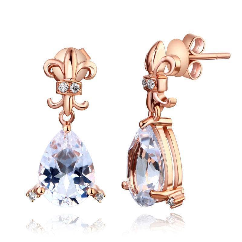 3.5ct Clear Pear Topaz Natural 0.07ct Diamonds 14K Rose Gold Dangle Earrings - Black Diamonds New York
