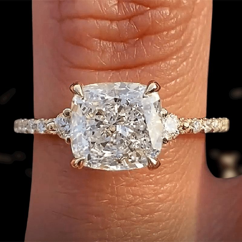 3.5 Carat Cushion Cut Moissanite Engagement Ring - Black Diamonds New York