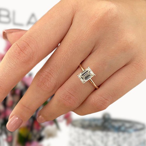 3.5ct Emerald Cut Solitaire Engagement Ring-Black Diamonds New York