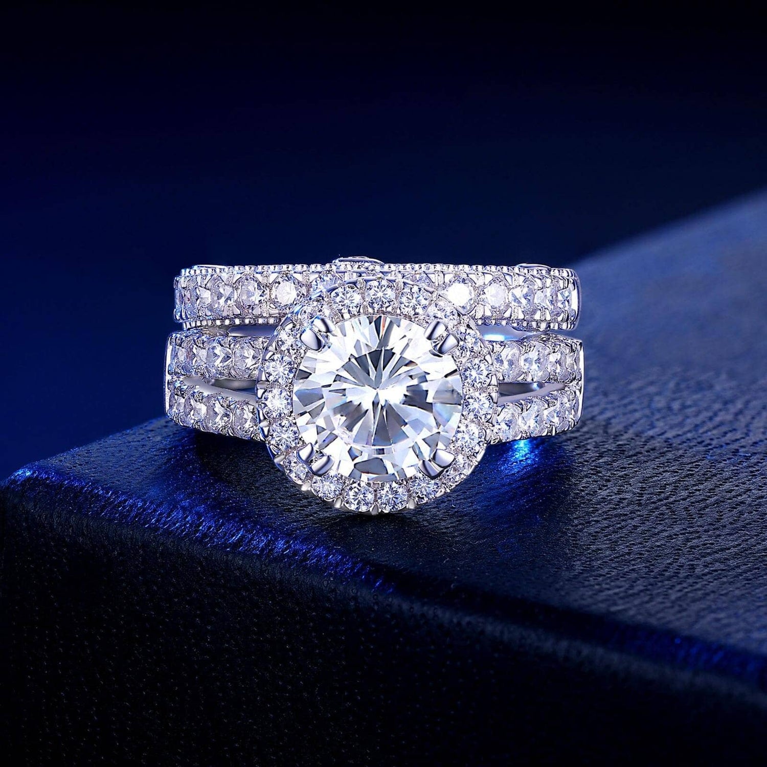 3.5ct Halo Brilliant Round Cut Created Diamond Engagement Ring Set-Black Diamonds New York