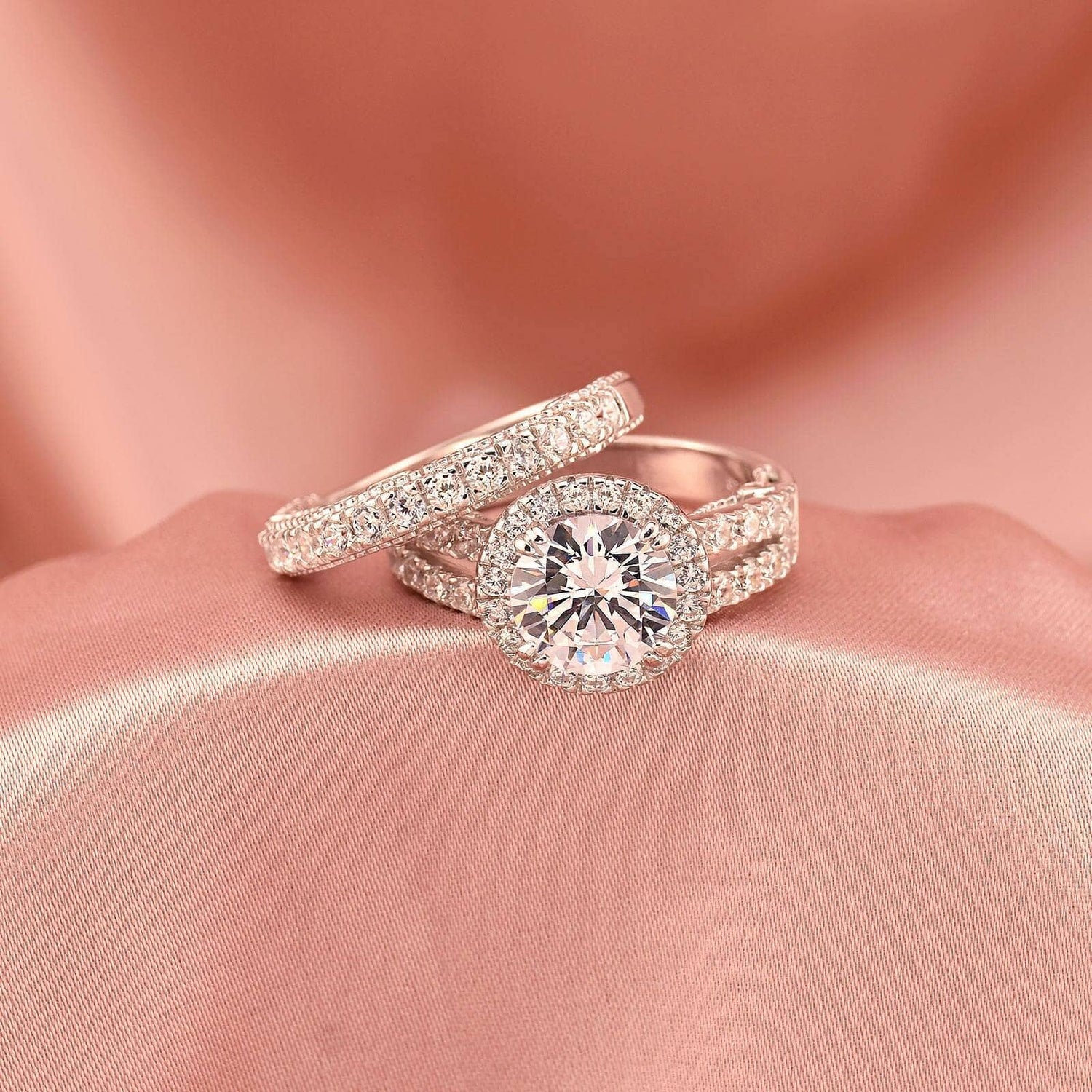 3.5ct Halo Brilliant Round Cut Created Diamond Engagement Ring Set-Black Diamonds New York