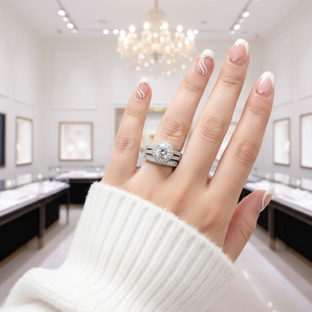 3.5ct Halo Brilliant Round Cut Diamond Engagement Ring Set-Black Diamonds New York