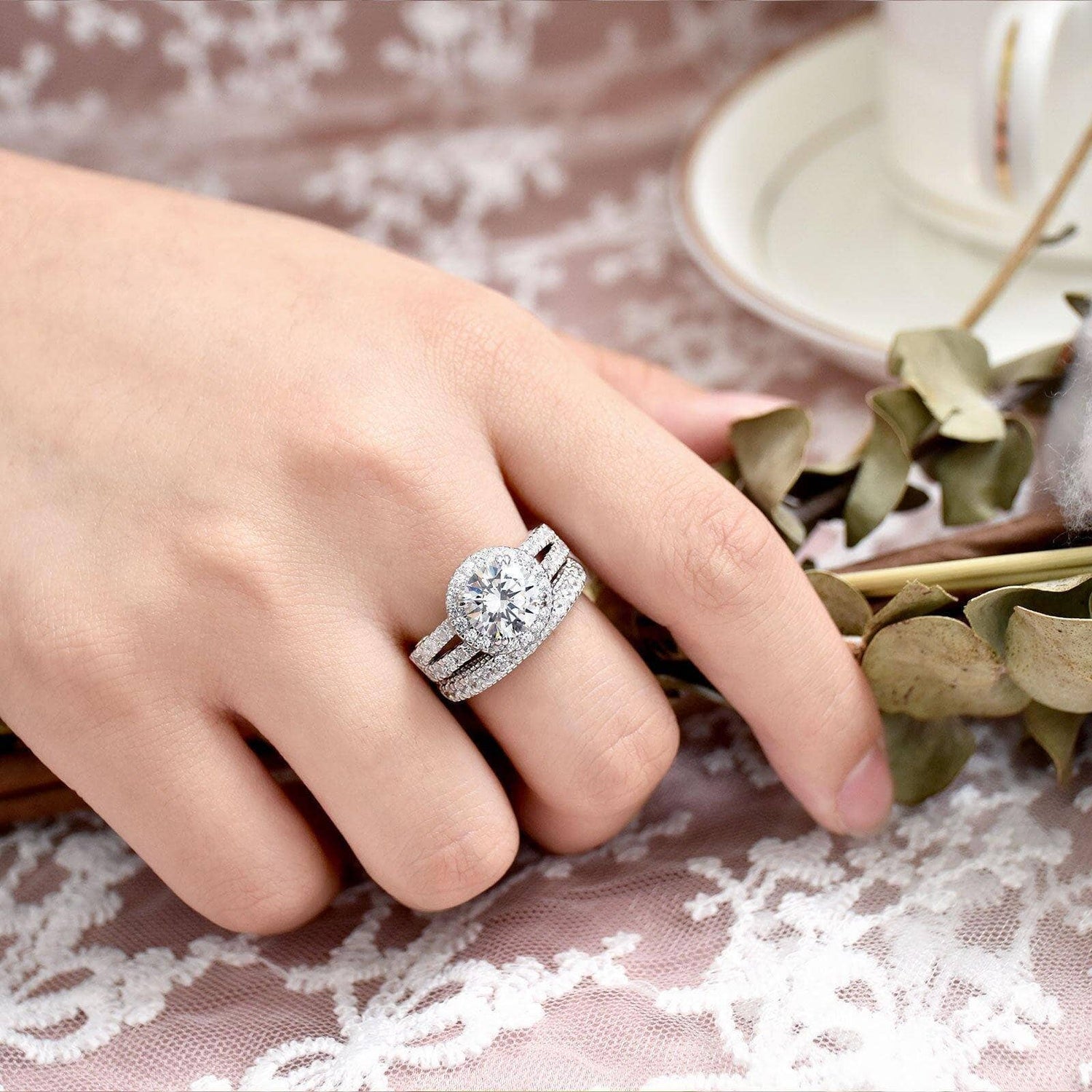 Xinqinghao Womens Vintage Beautiful Diamond Silver Engagement Wedding Band Ring  Silver G - Walmart.com