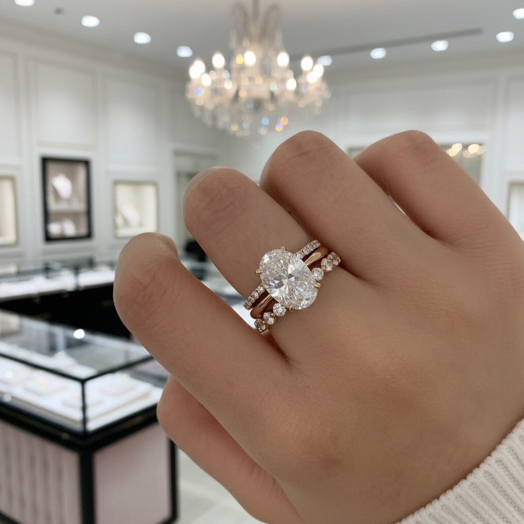 3.5ct Oval Cut Simulated Diamond Ring Set-Black Diamonds New York