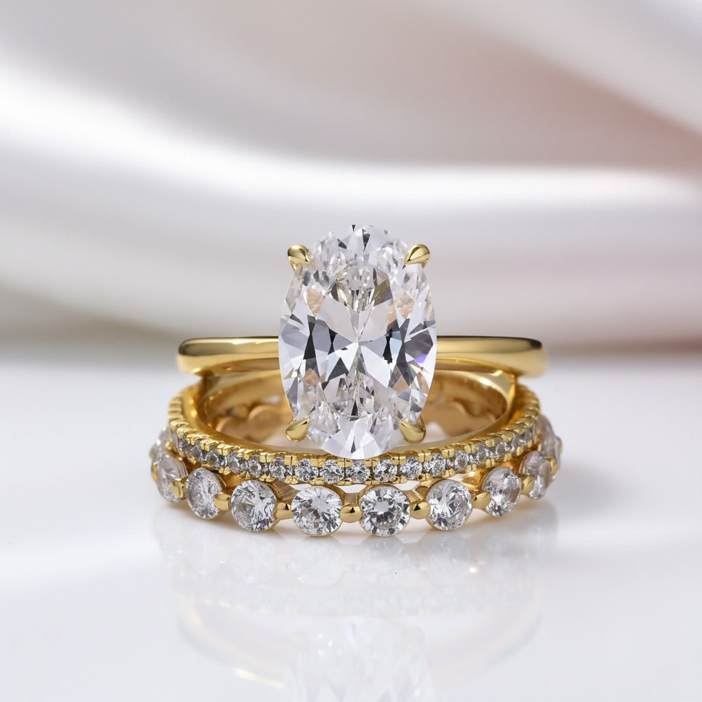 3.5ct Oval Cut Simulated Diamond Option Ring Set-Black Diamonds New York