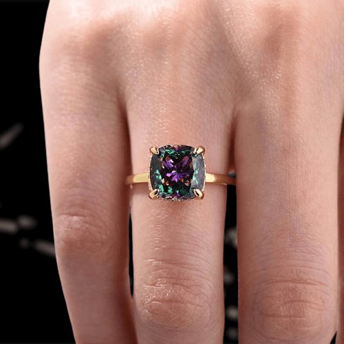 3.5ct Simulated Alexandrite Cushion Cut Engagement Ring from Black