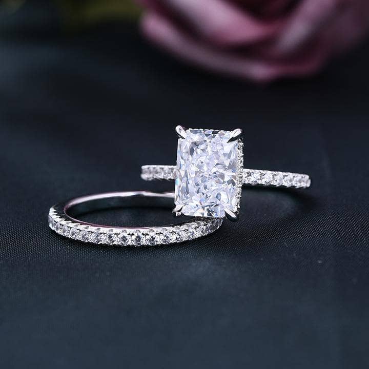 3.5ct Sona Simulated Diamond Radiant Cut Wedding Ring Set