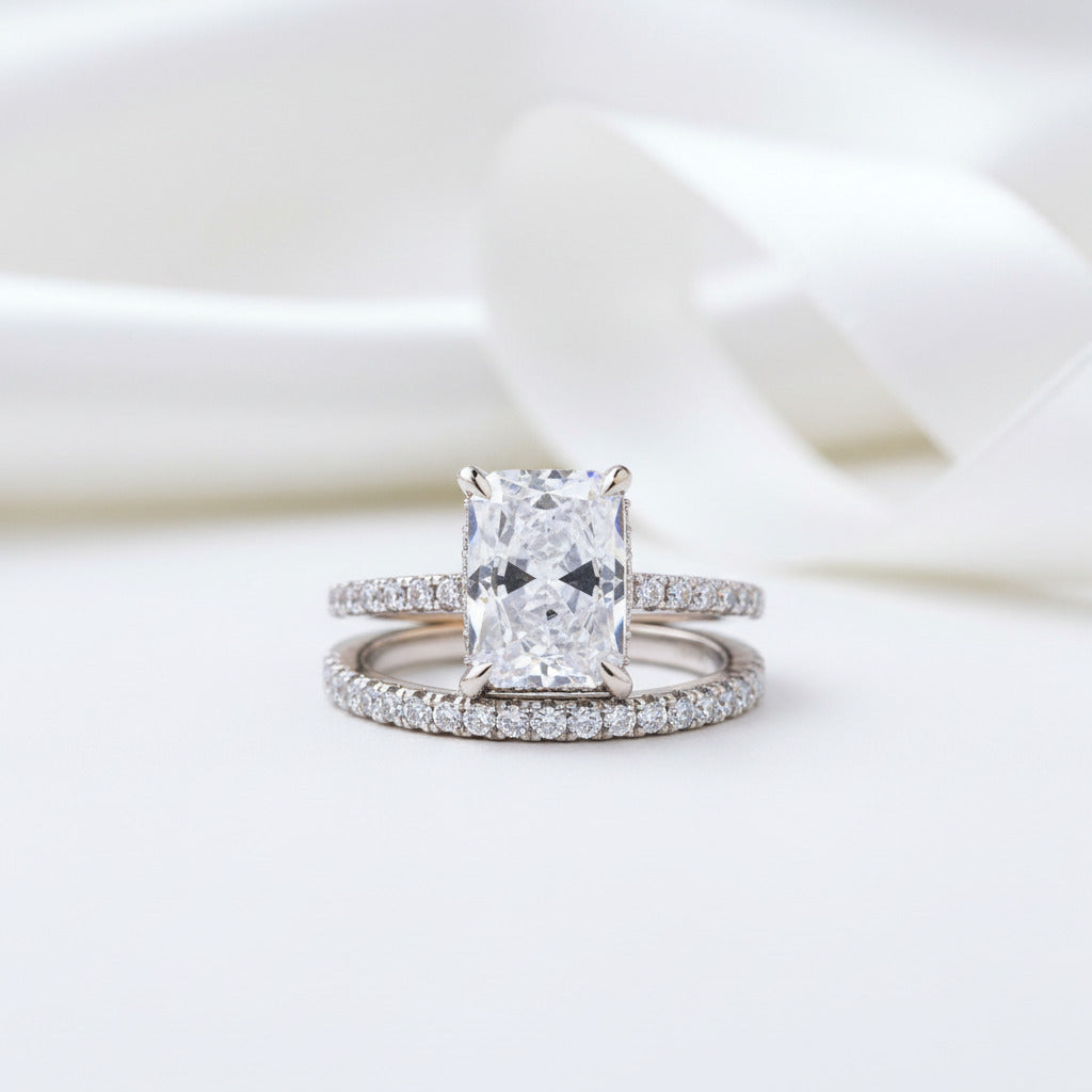 3.5ct Diamond Radiant Cut Wedding Ring Set-Black Diamonds New York