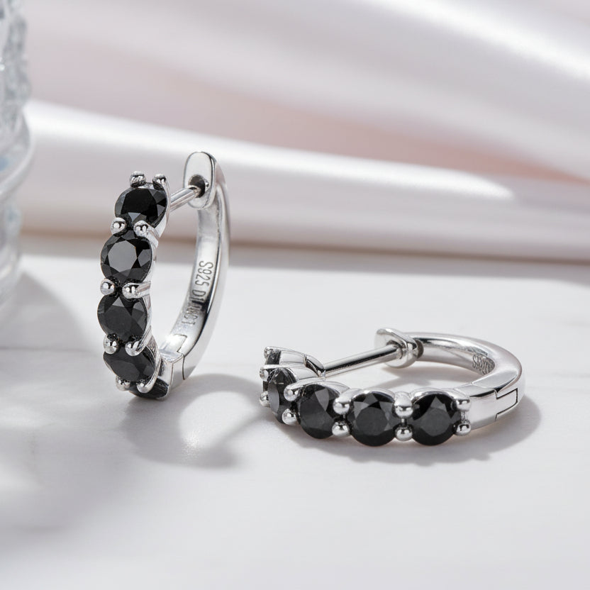 3.5mm 2.0 Ct Black Diamond Round Hoop Earrings-Black Diamonds New York