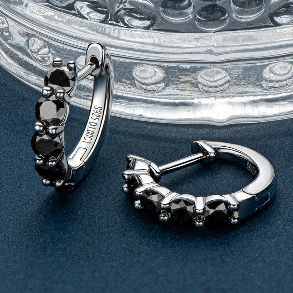 3.5mm 2ct Black Diamond Round Hoop Earrings-Black Diamonds New York