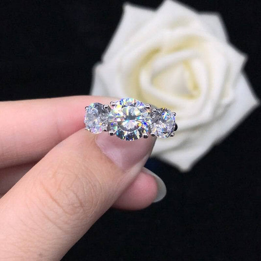 3.6ctw Round Cut Moissanite Diamond Three Halo Engagement Ring-Black Diamonds New York