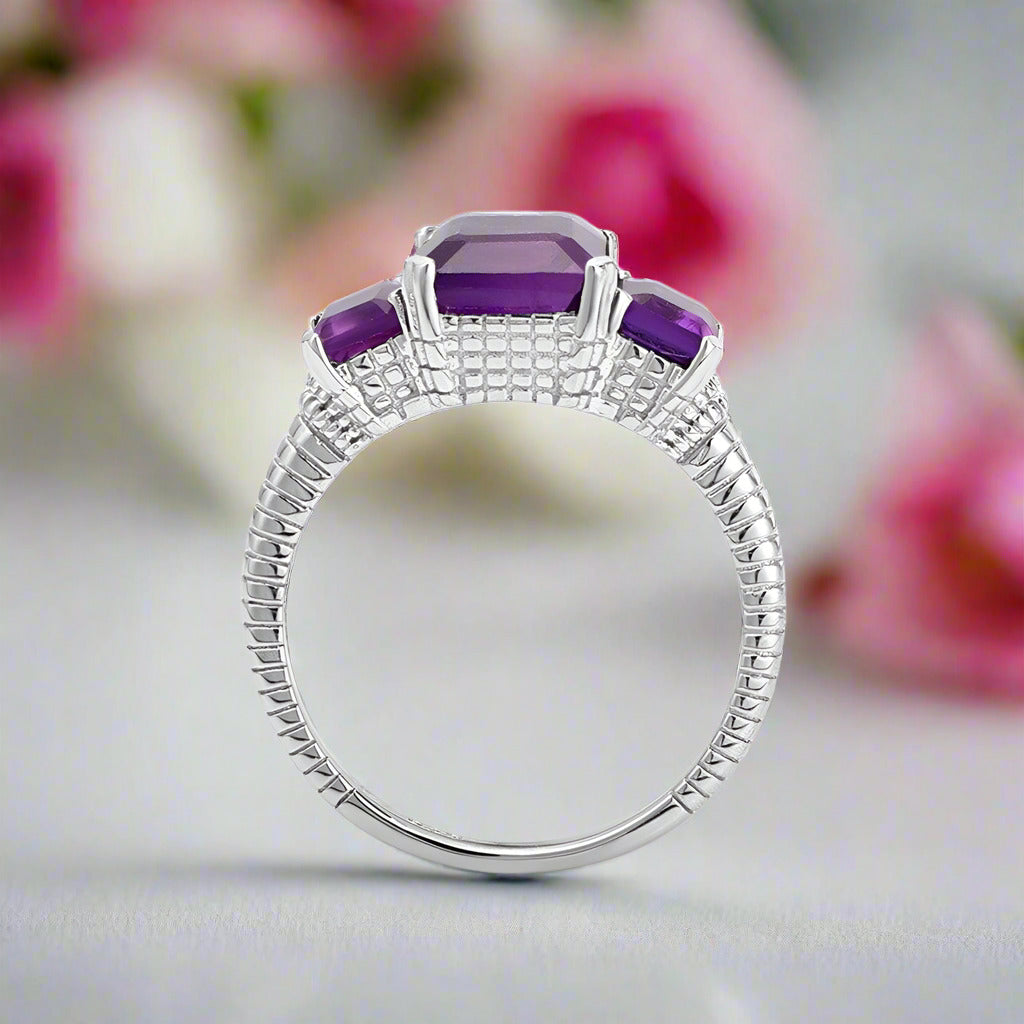 3.75Ct Natural Amethyst Gemstone Rope Band Stackable Ring-Black Diamonds New York
