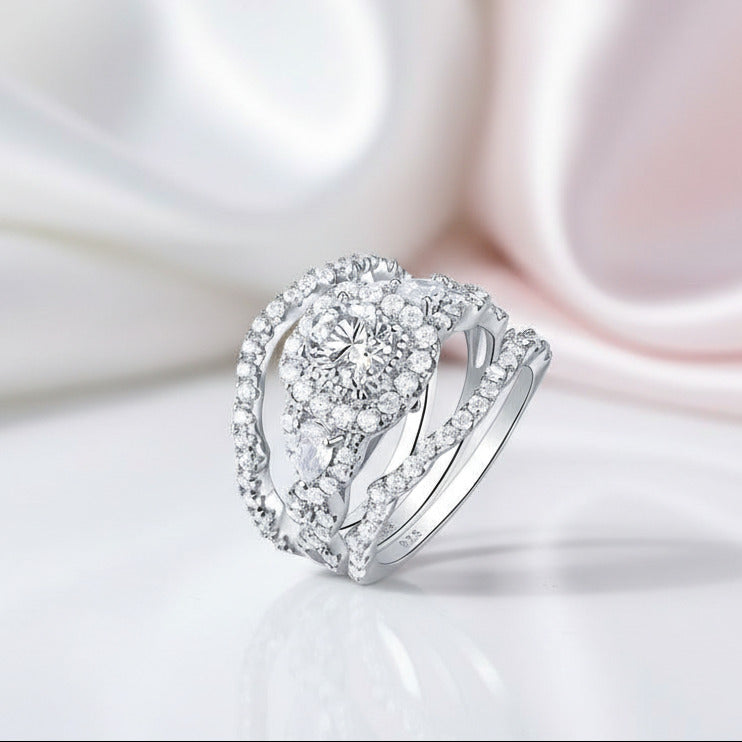 3 Pcs 2.7Ct White Diamond Option Engagement Ring Set-Black Diamonds New York