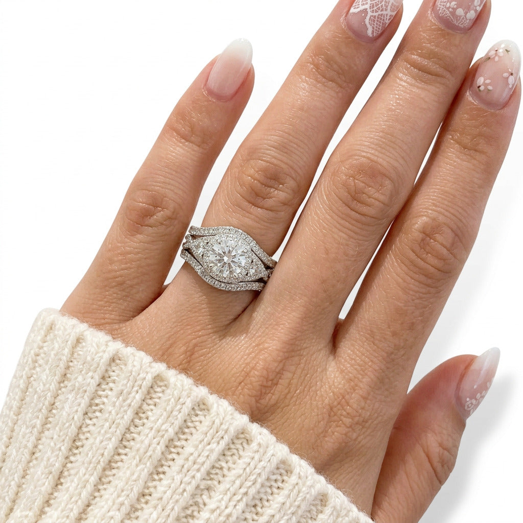 VIP 3 Piece Round Cut Lab-Grown Diamond Option Engagement Ring Set-Black Diamonds New York