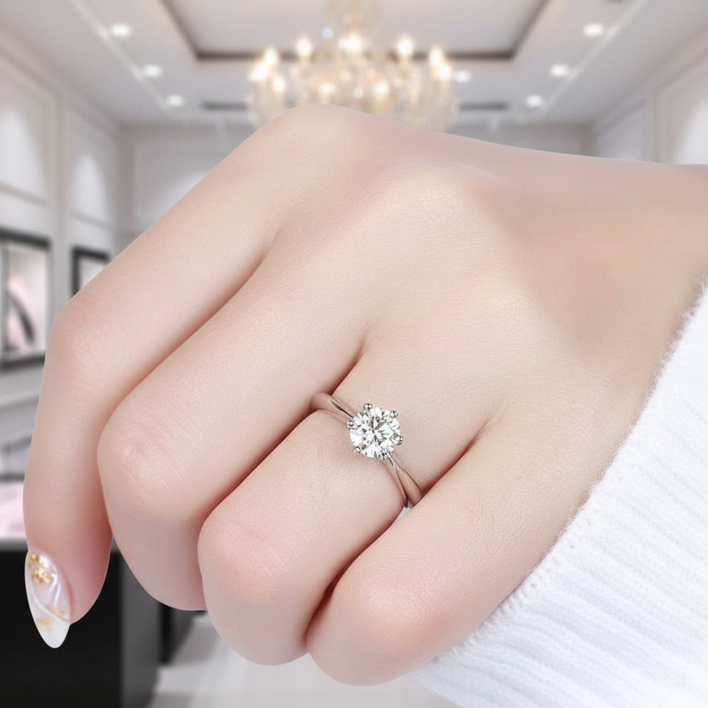 3.0 Ct Classic 6 Prong Round Cut Diamond Engagement Ring-Black Diamonds New York